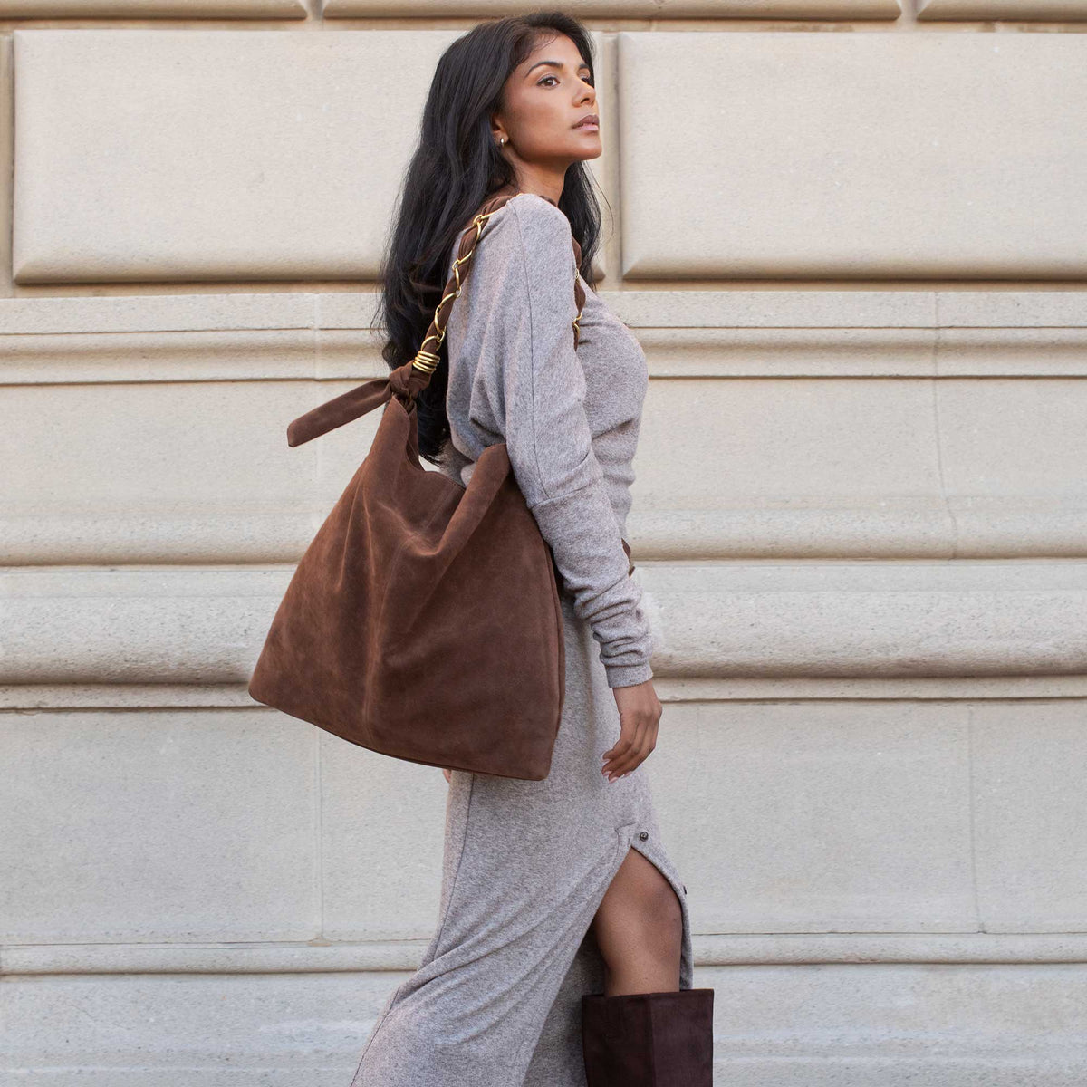 Black Venus Recycled Vegan Suede Tote Bag - Melie Bianco
