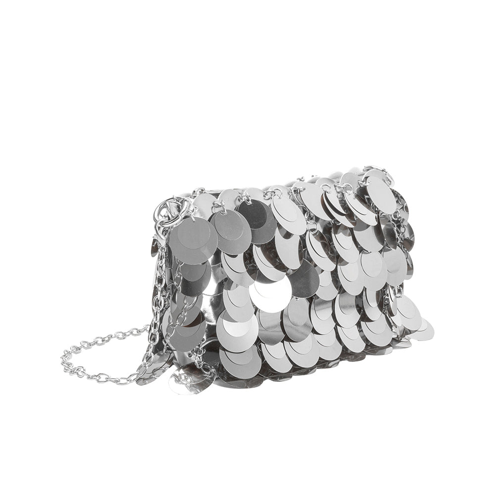Silver Gillie Sequins Vegan Leather Crossbody Bag - Melie Bianco