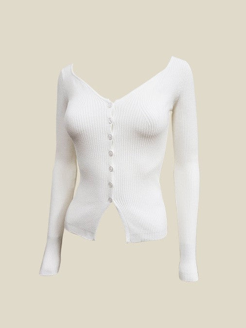 Off Shoulder Knit Cardigan - Melie Bianco