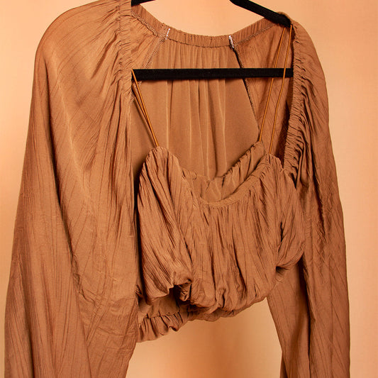 Woven Crop Top & Shrug Set - Melie Bianco
