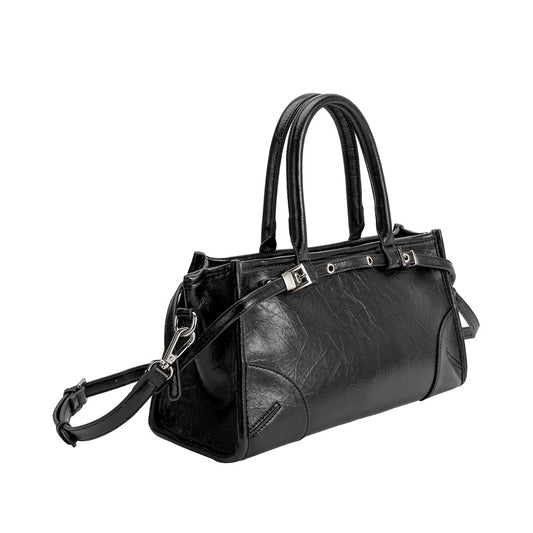 Black Rhonda Recycled Vegan Leather Top Handle Bag - Melie Bianco