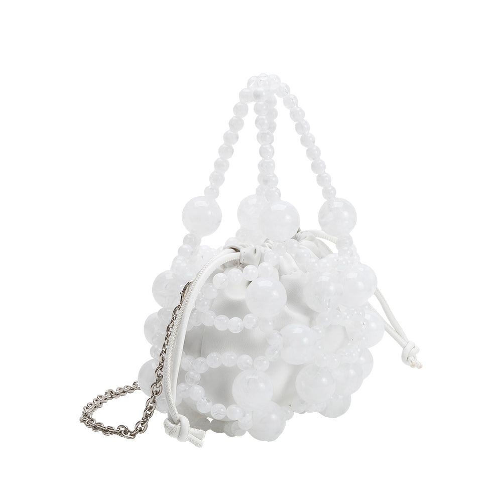 White Bobby Beaded Top Handle Bag - Melie Bianco
