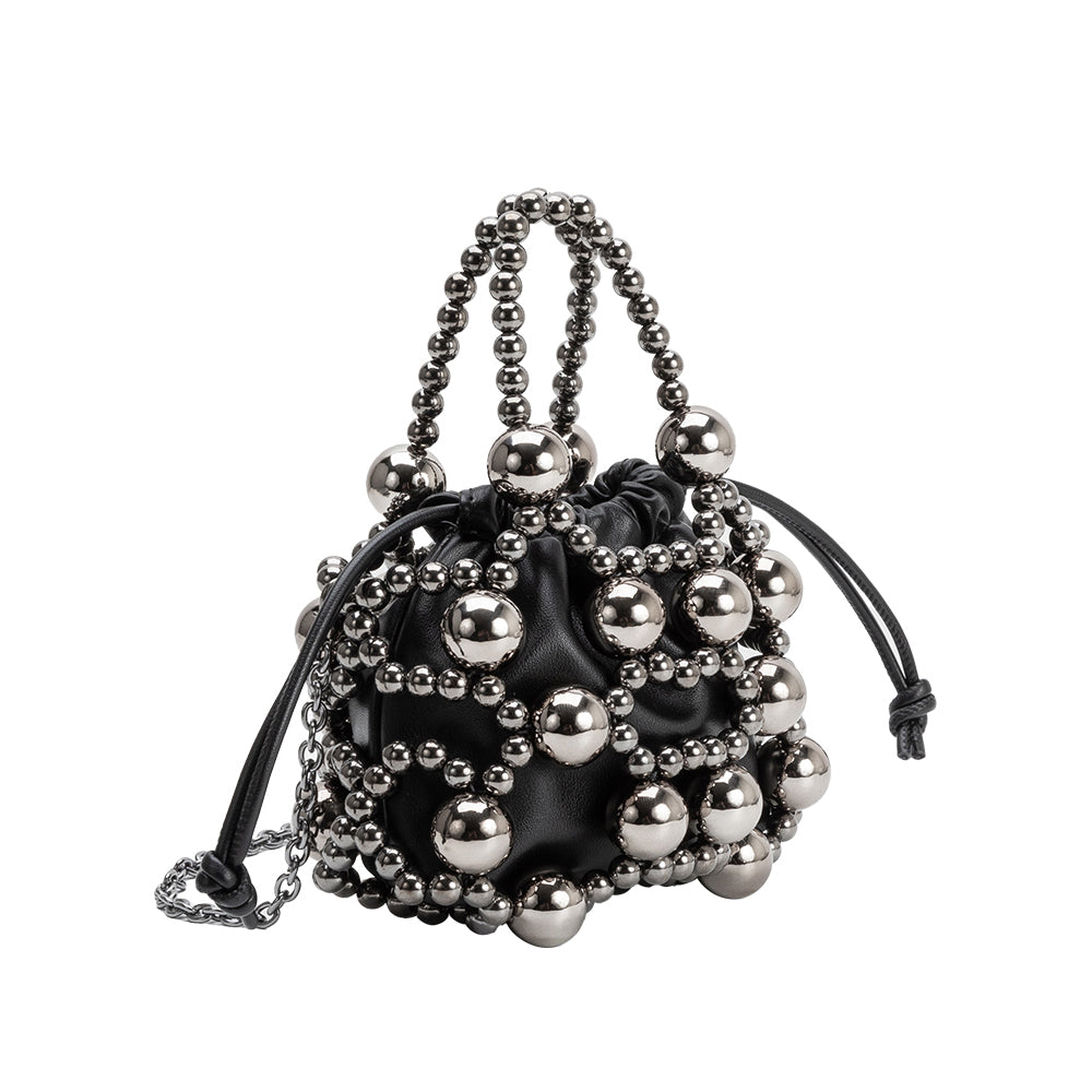 Black Bobby Beaded Top Handle Bag - Melie Bianco