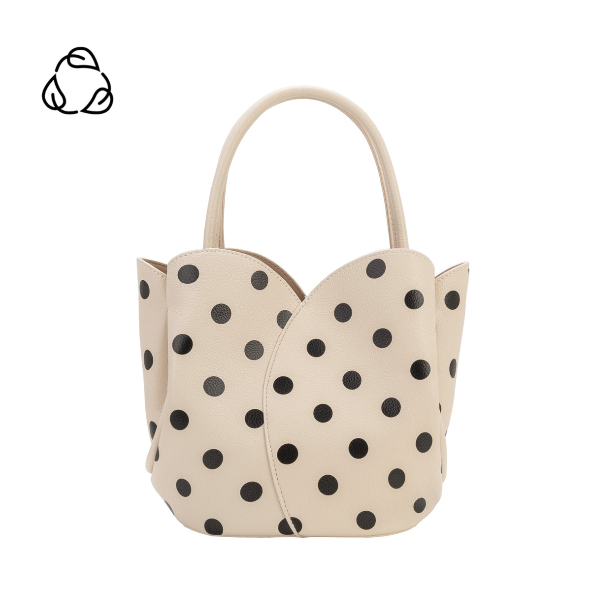 Cream Tulip Polka Dot Recycled Vegan Leather Crossbody Top Handle Bag - Melie Bianco