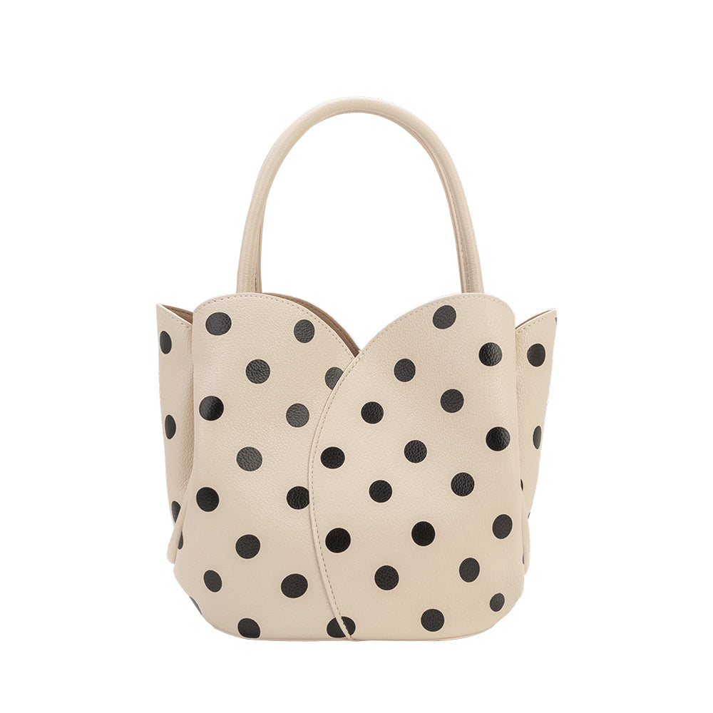 Cream Tulip Polka Dot Recycled Vegan Leather Crossbody Top Handle Bag - Melie Bianco