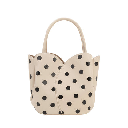 Cream Tulip Polka Dot Recycled Vegan Leather Crossbody Top Handle Bag - Melie Bianco