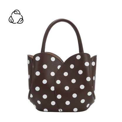 Chocolate Tulip Polka Dot Recycled Vegan Leather Crossbody Top Handle Bag - Melie Bianco