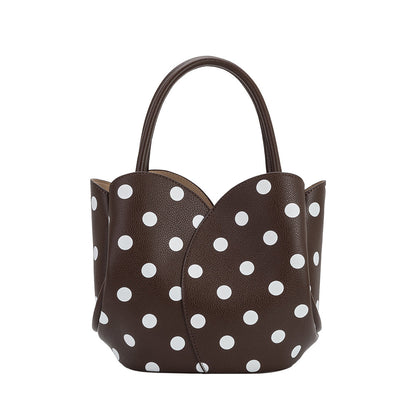 Chocolate Tulip Polka Dot Recycled Vegan Leather Crossbody Top Handle Bag - Melie Bianco