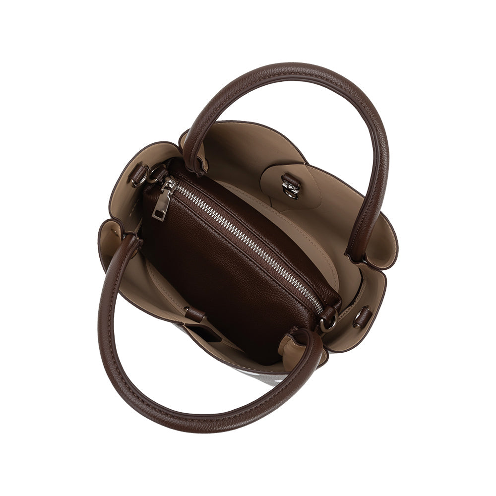 Chocolate Tulip Polka Dot Recycled Vegan Leather Crossbody Top Handle Bag - Melie Bianco