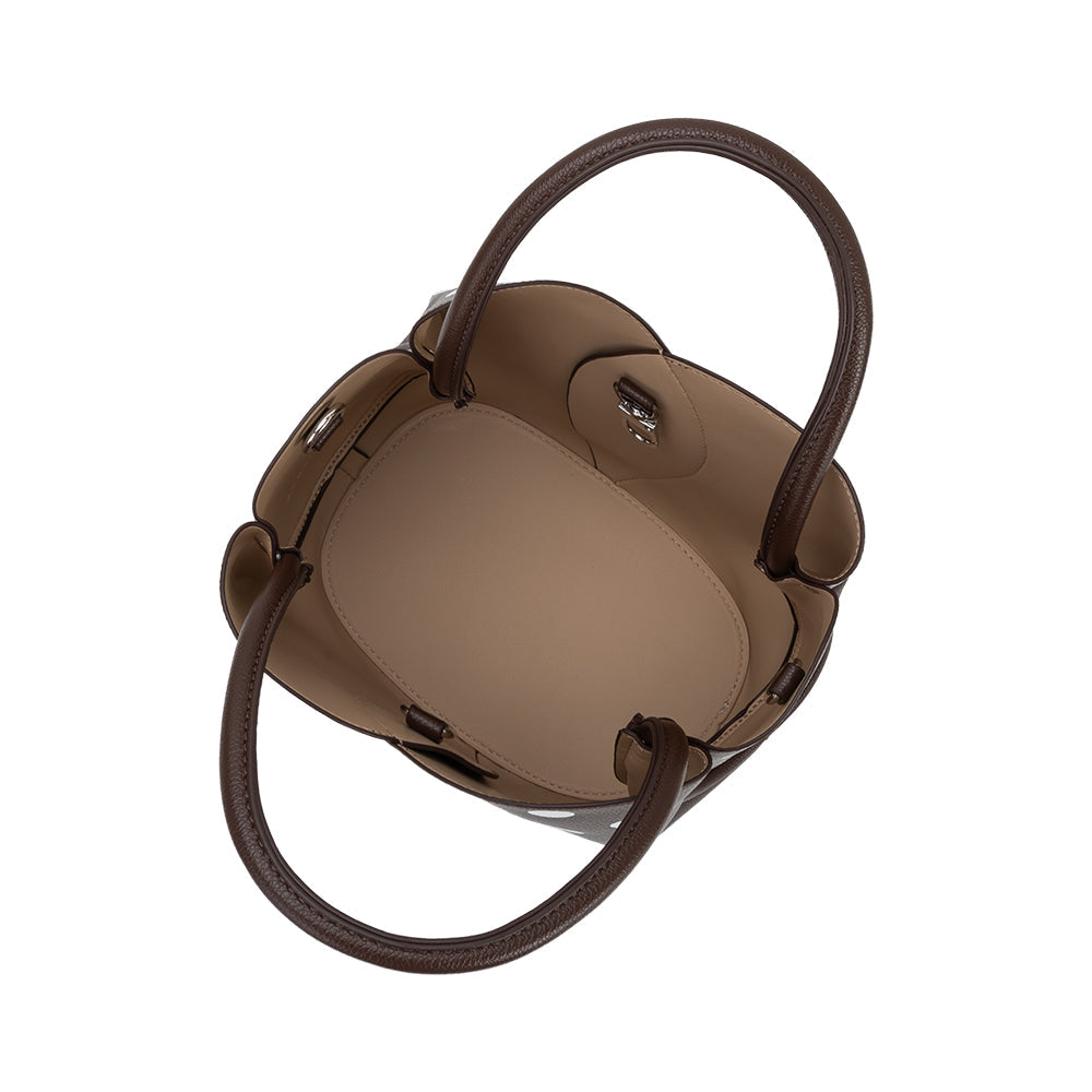 Chocolate Tulip Polka Dot Recycled Vegan Leather Crossbody Top Handle Bag - Melie Bianco