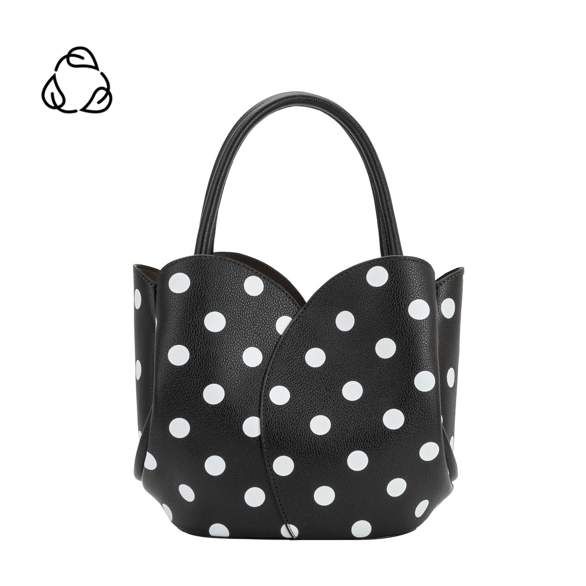 Black Tulip Polka Dot Recycled Vegan Leather Crossbody Top Handle Bag - Melie Bianco