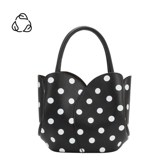Black Tulip Polka Dot Recycled Vegan Leather Crossbody Top Handle Bag - Melie Bianco