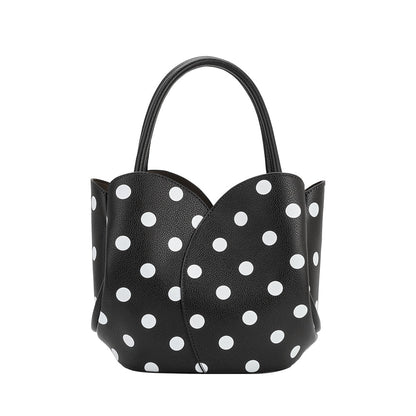 Black Tulip Polka Dot Recycled Vegan Leather Crossbody Top Handle Bag - Melie Bianco