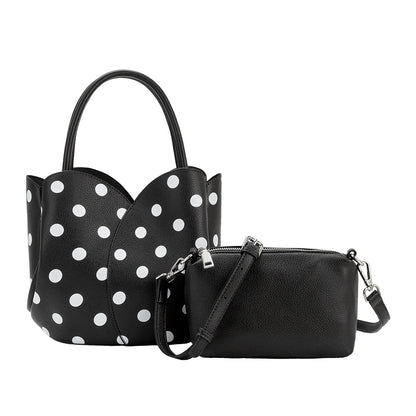 Black Tulip Polka Dot Recycled Vegan Leather Crossbody Top Handle Bag - Melie Bianco