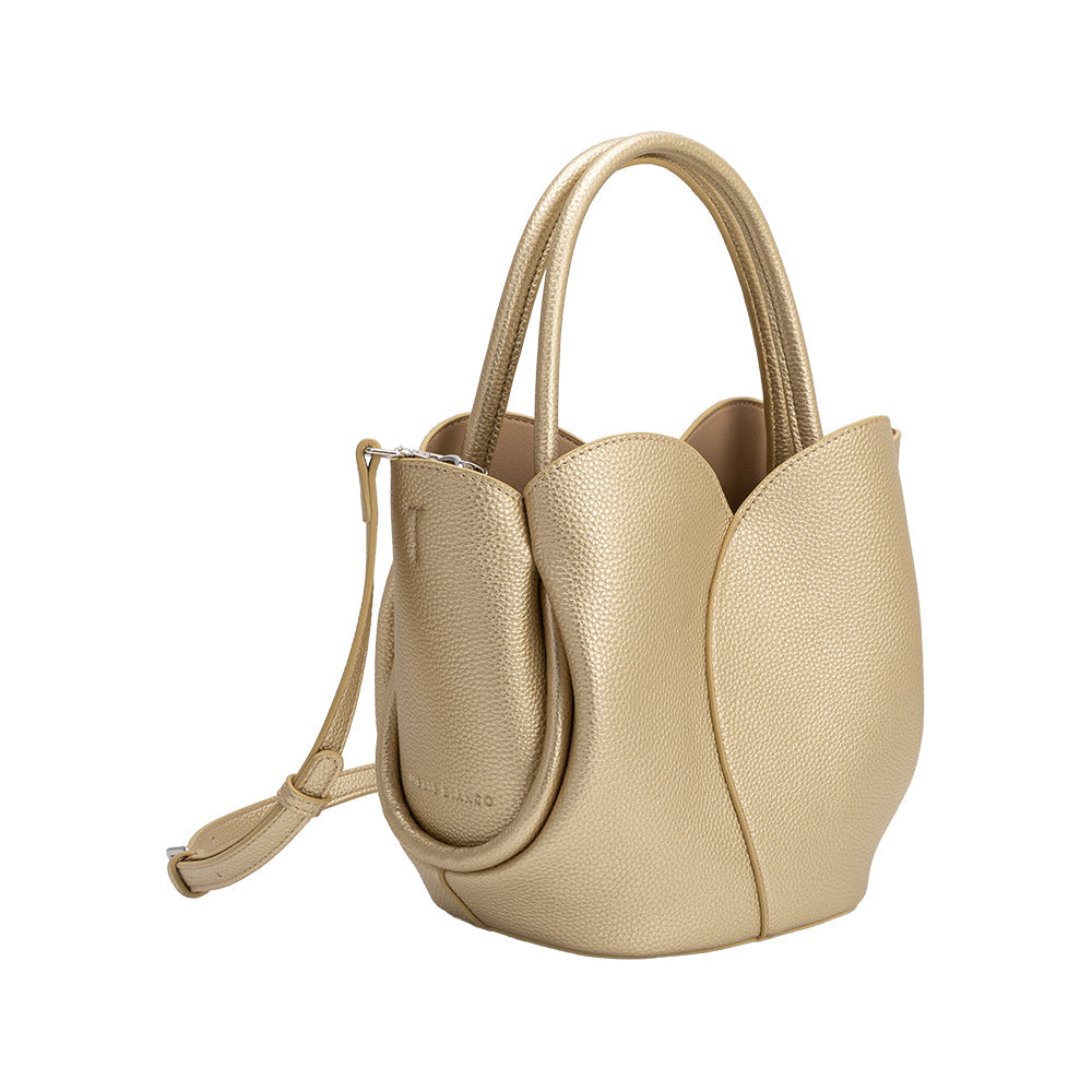 Gold Tulip Recycled Vegan Leather Crossbody Top Handle Bag - Melie Bianco