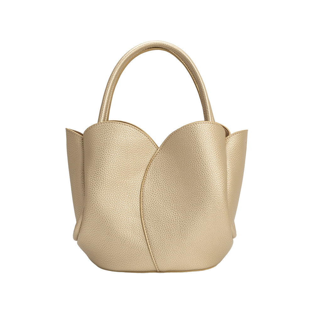 Gold Tulip Recycled Vegan Leather Crossbody Top Handle Bag - Melie Bianco
