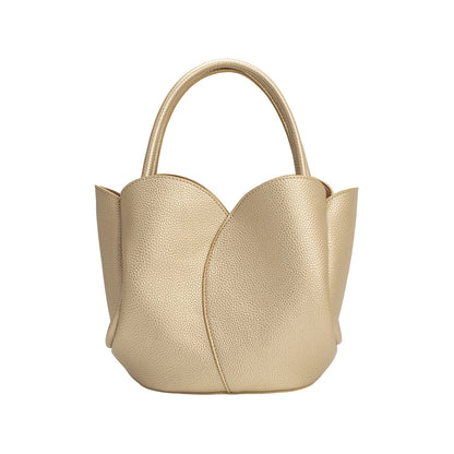 Gold Tulip Recycled Vegan Leather Crossbody Top Handle Bag - Melie Bianco