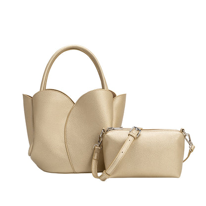 Gold Tulip Recycled Vegan Leather Crossbody Top Handle Bag - Melie Bianco