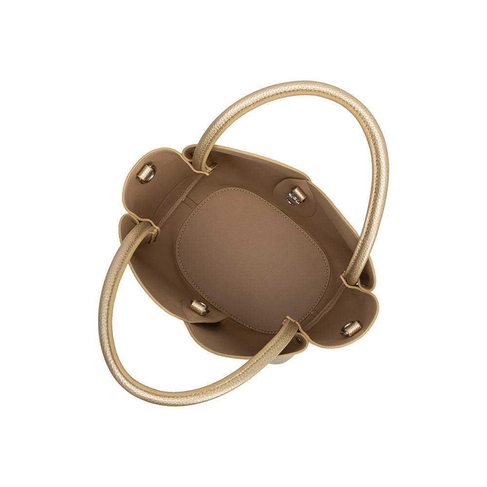 Gold Tulip Recycled Vegan Leather Crossbody Top Handle Bag - Melie Bianco