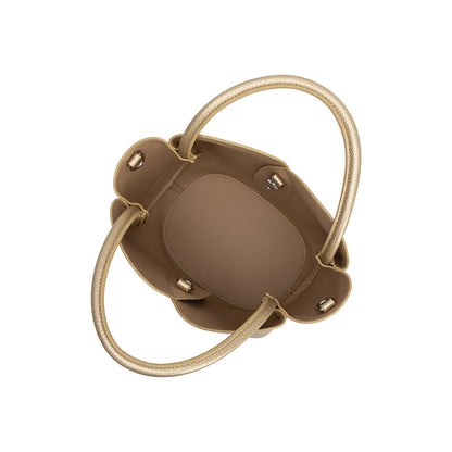 Gold Tulip Recycled Vegan Leather Crossbody Top Handle Bag - Melie Bianco