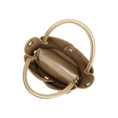 Gold Tulip Recycled Vegan Leather Crossbody Top Handle Bag - Melie Bianco