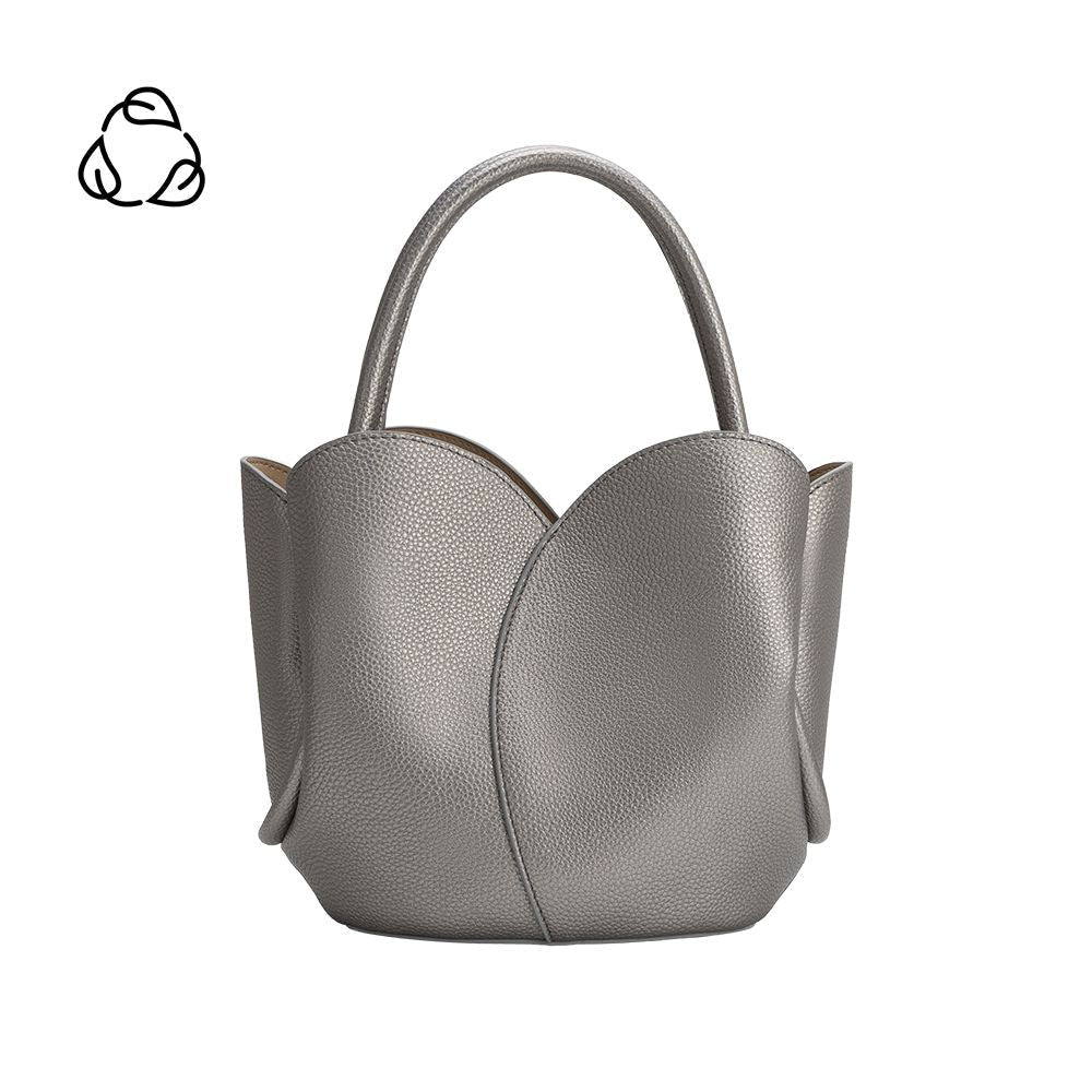 Pewter Tulip Recycled Vegan Leather Crossbody Top Handle Bag - Melie Bianco