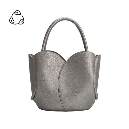 Pewter Tulip Recycled Vegan Leather Crossbody Top Handle Bag - Melie Bianco