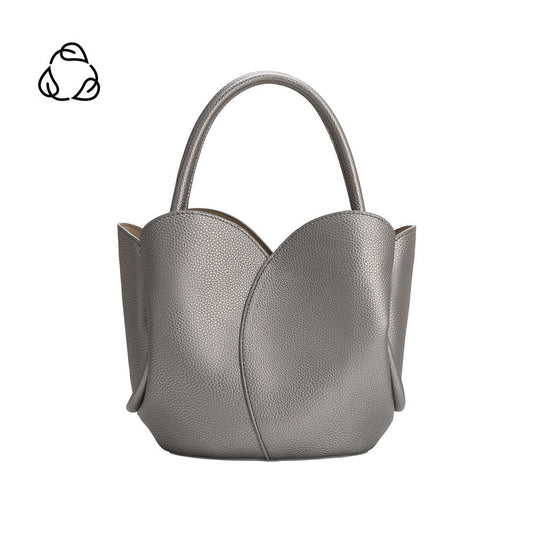 Pewter Tulip Recycled Vegan Leather Crossbody Top Handle Bag - Melie Bianco