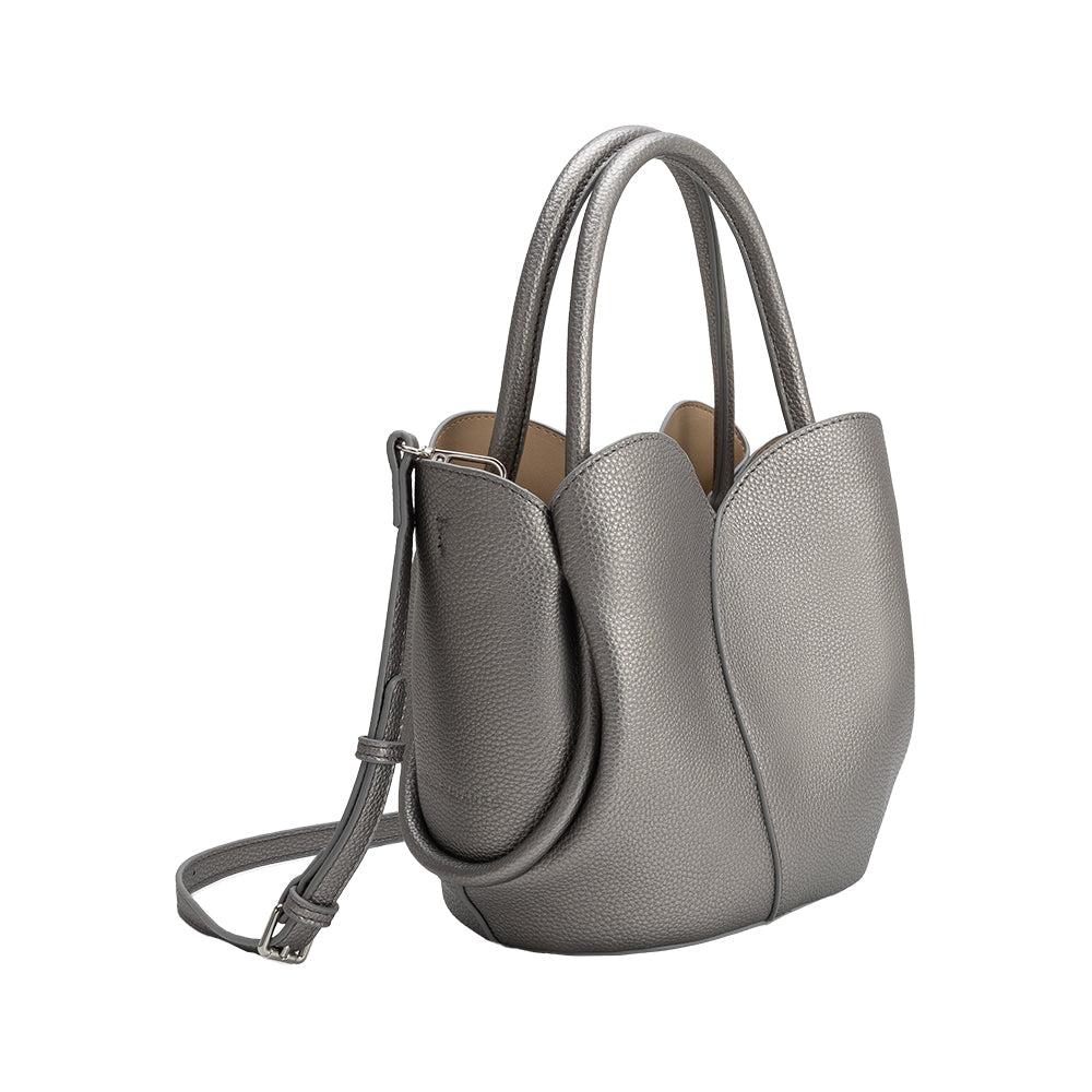 Pewter Tulip Recycled Vegan Leather Crossbody Top Handle Bag - Melie Bianco