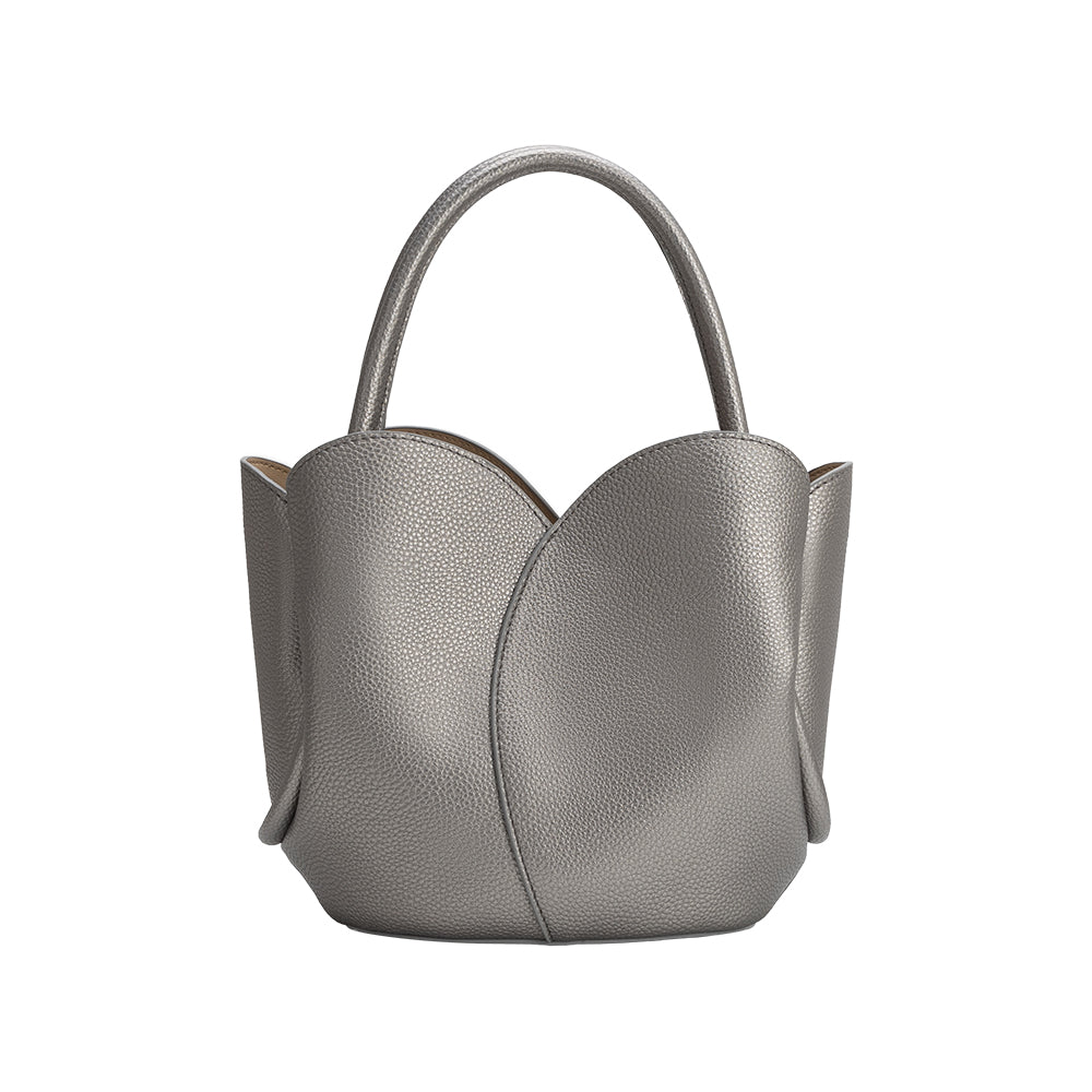 Pewter Tulip Recycled Vegan Leather Crossbody Top Handle Bag - Melie Bianco