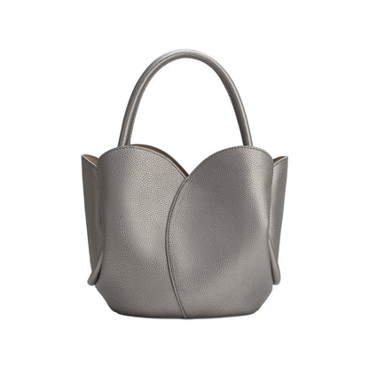 Pewter Tulip Recycled Vegan Leather Crossbody Top Handle Bag - Melie Bianco