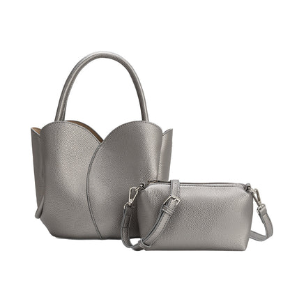Pewter Tulip Recycled Vegan Leather Crossbody Top Handle Bag - Melie Bianco