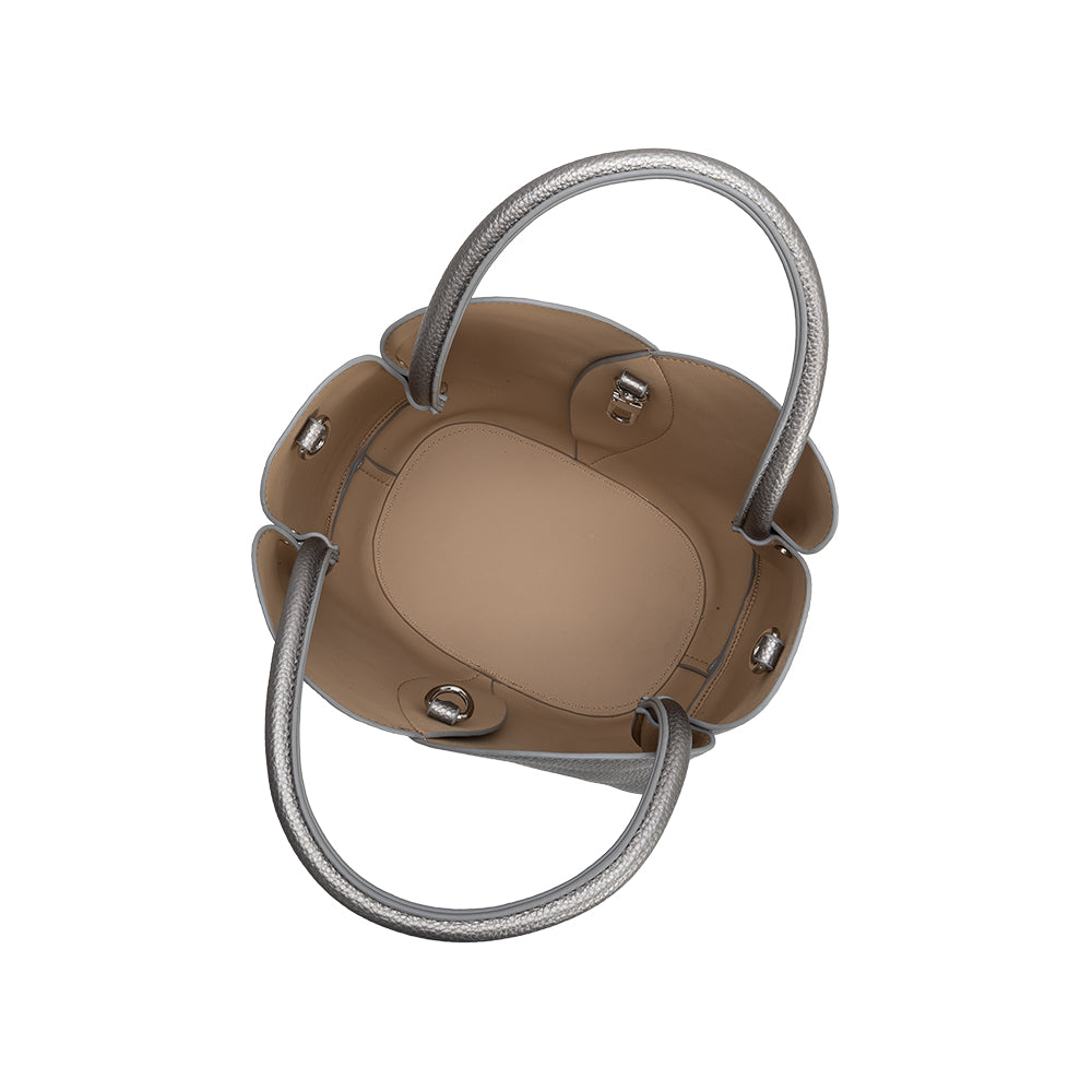 Pewter Tulip Recycled Vegan Leather Crossbody Top Handle Bag - Melie Bianco
