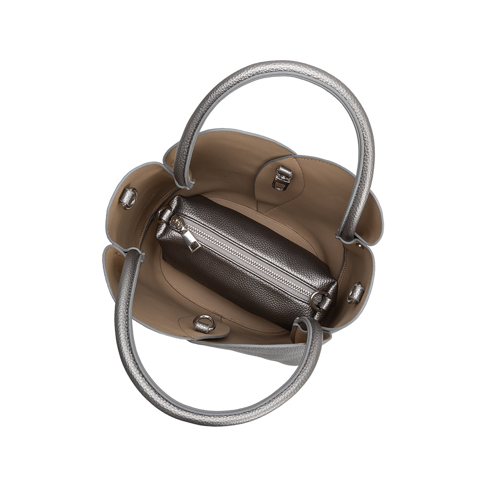 Pewter Tulip Recycled Vegan Leather Crossbody Top Handle Bag - Melie Bianco