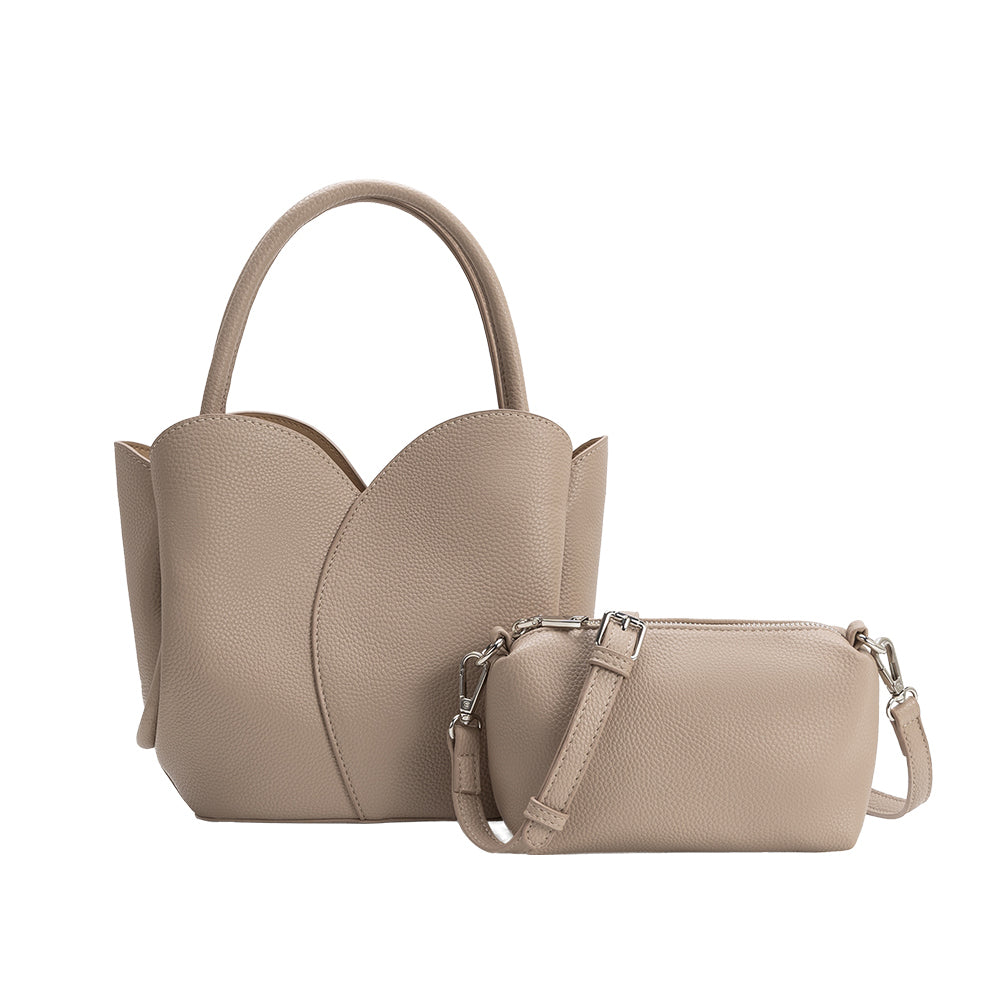 Mushroom Tulip Recycled Vegan Leather Crossbody Top Handle Bag - Melie Bianco