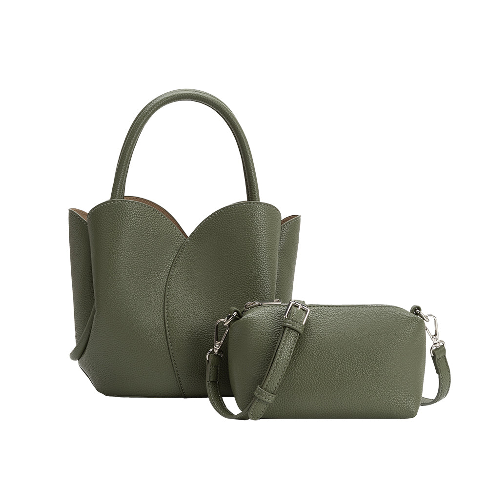 Moss Tulip Recycled Vegan Leather Crossbody Top Handle Bag - Melie Bianco