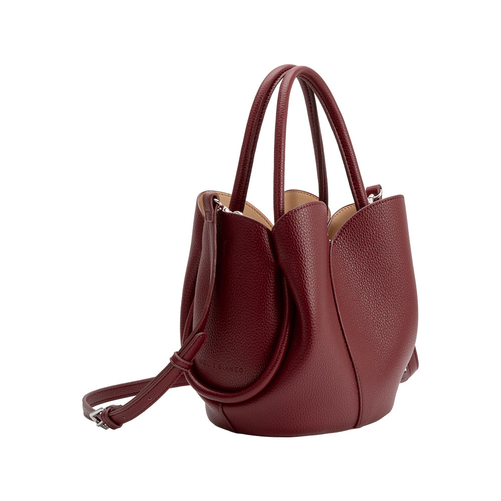 Burgundy Tulip Recycled Vegan Leather Crossbody Top Handle Bag - Melie Bianco