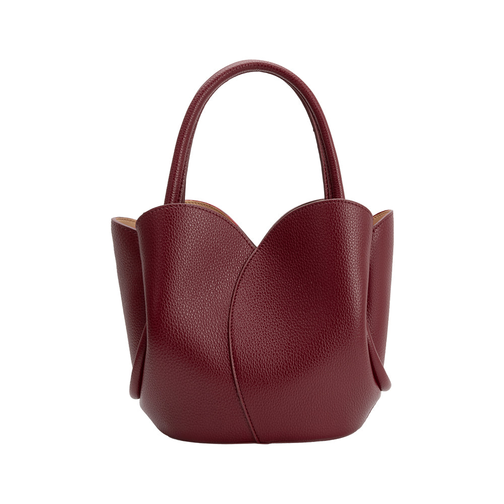 Burgundy Tulip Recycled Vegan Leather Crossbody Top Handle Bag - Melie Bianco