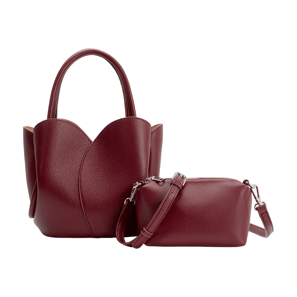 Burgundy Tulip Recycled Vegan Leather Crossbody Top Handle Bag - Melie Bianco