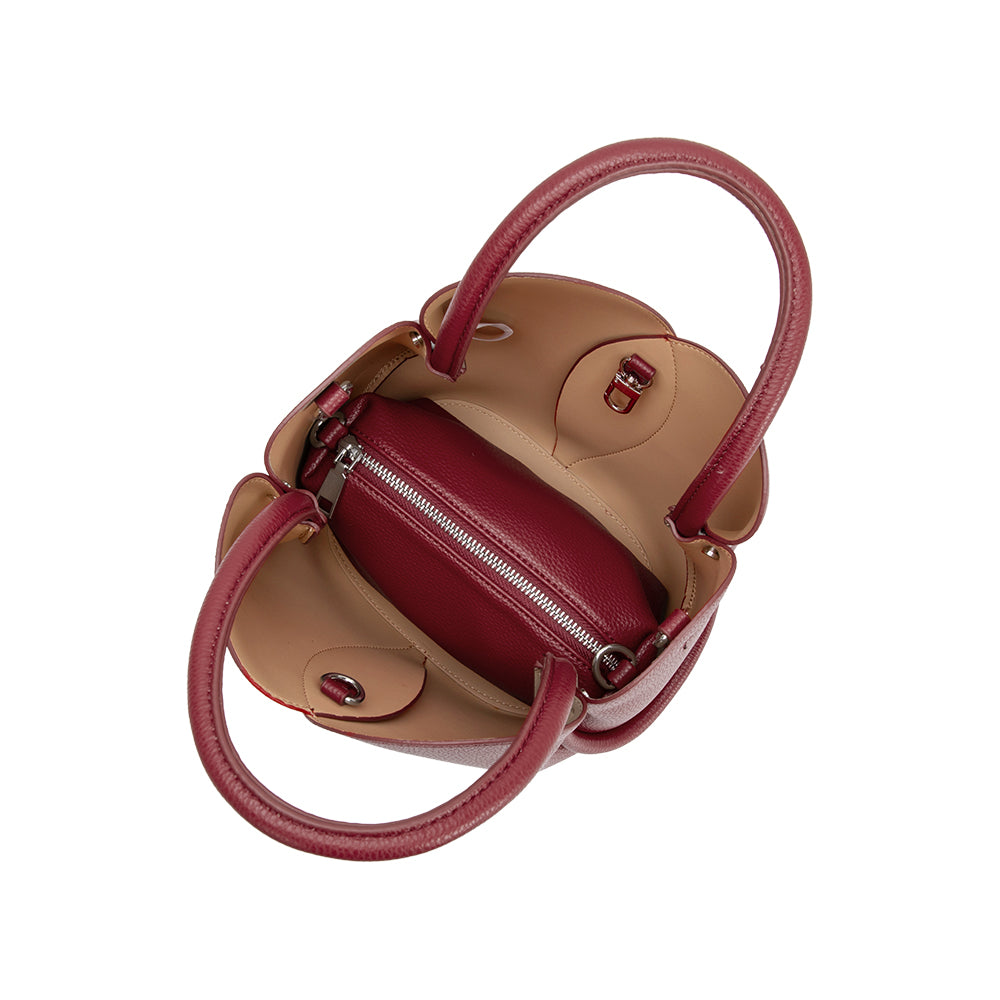 Burgundy Tulip Recycled Vegan Leather Crossbody Top Handle Bag - Melie Bianco