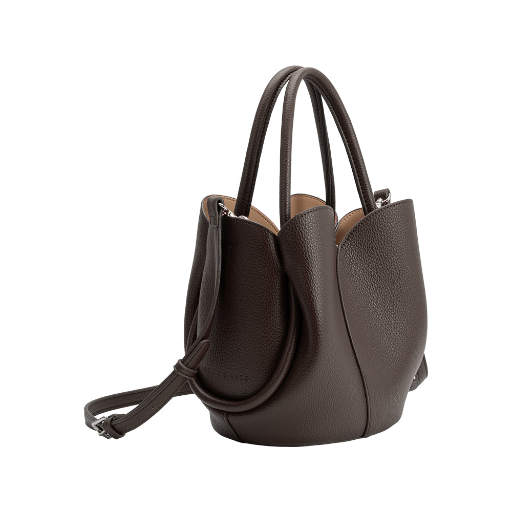 Chocolate Tulip Recycled Vegan Leather Crossbody Top Handle Bag - Melie Bianco