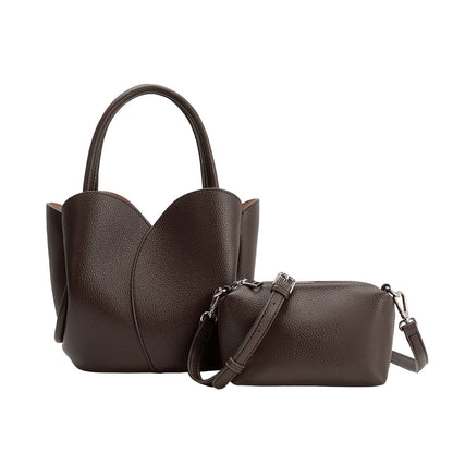 Chocolate Tulip Recycled Vegan Leather Crossbody Top Handle Bag - Melie Bianco