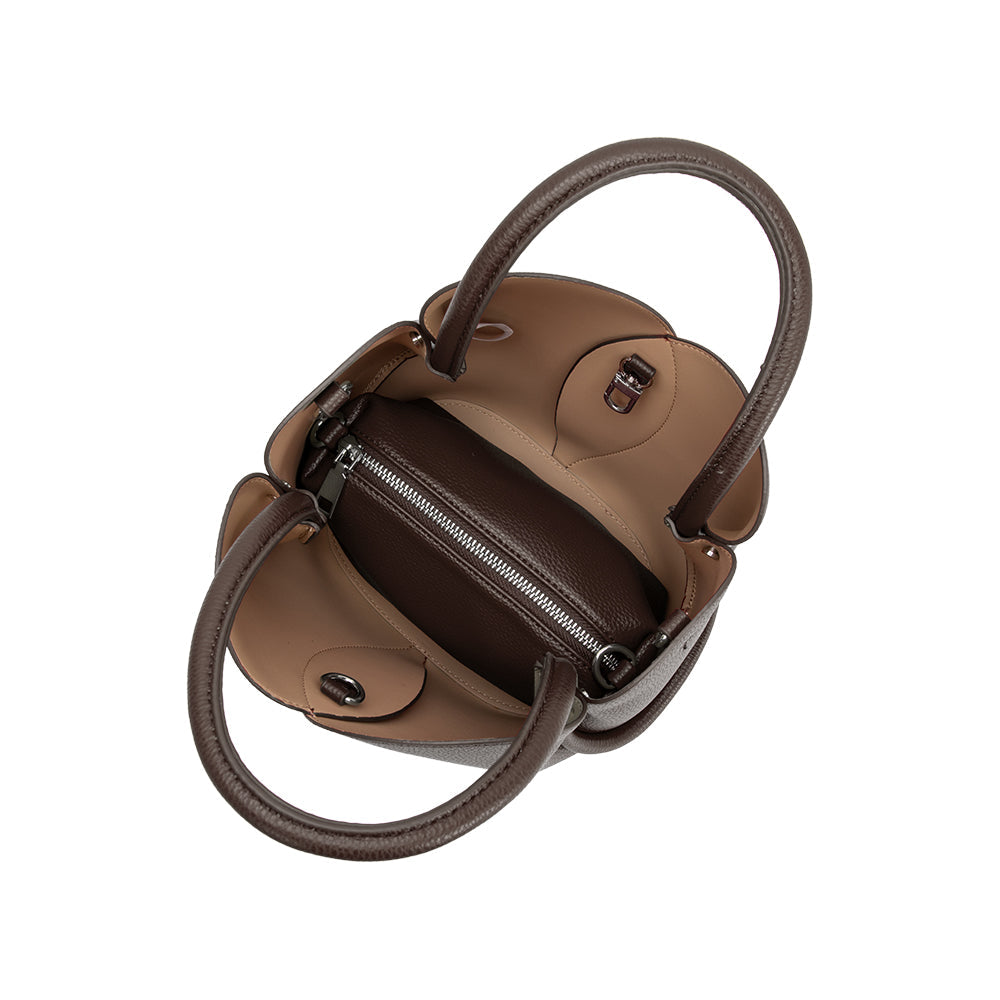Chocolate Tulip Recycled Vegan Leather Crossbody Top Handle Bag - Melie Bianco