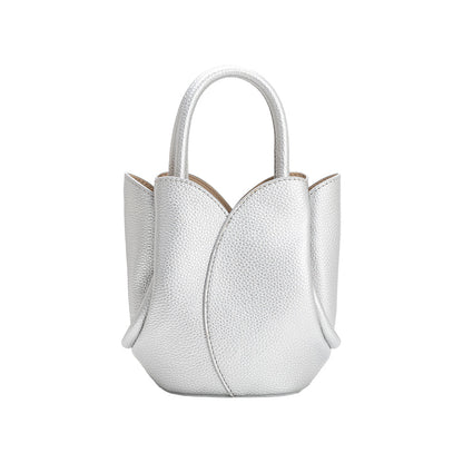 Metallic Silver Tulip Mini Recycled Vegan Leather Top Handle Bag - Melie Bianco