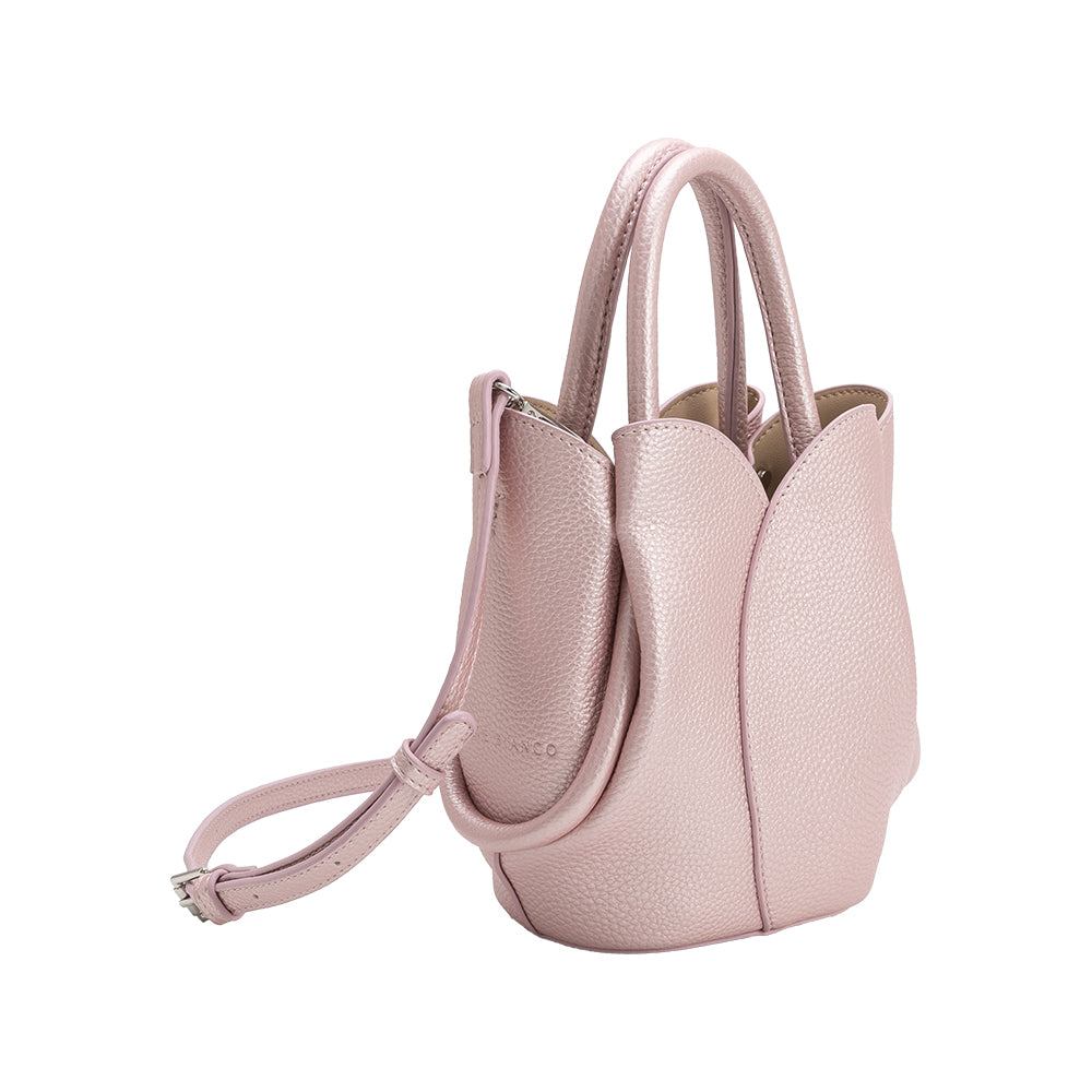 Metallic Pink Tulip Mini Recycled Vegan Leather Top Handle Bag - Melie Bianco