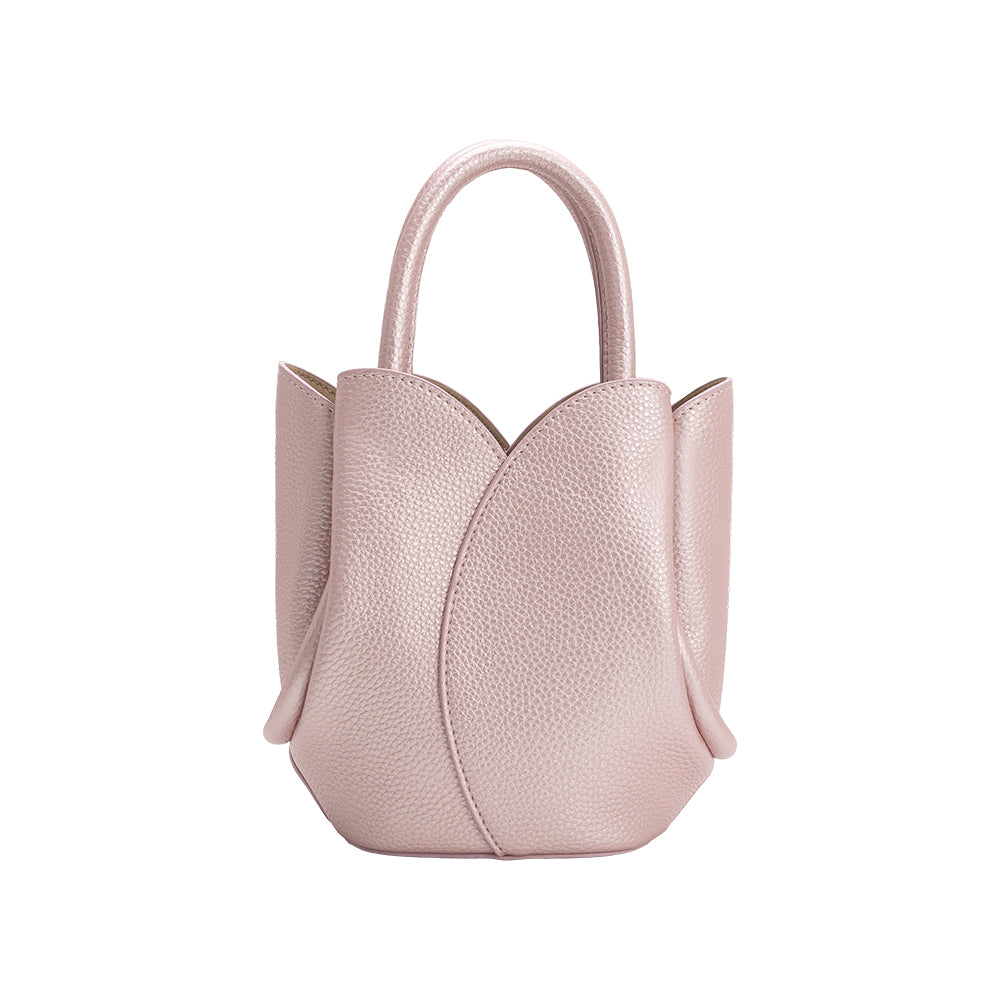 Metallic Pink Tulip Mini Recycled Vegan Leather Top Handle Bag - Melie Bianco