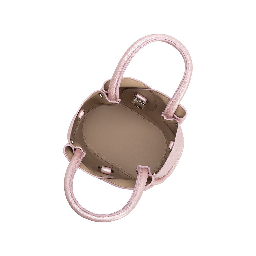 Metallic Pink Tulip Mini Recycled Vegan Leather Top Handle Bag - Melie Bianco