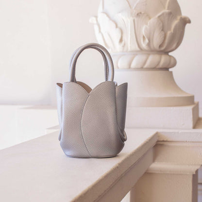 Metallic Pink Tulip Mini Recycled Vegan Leather Top Handle Bag - Melie Bianco