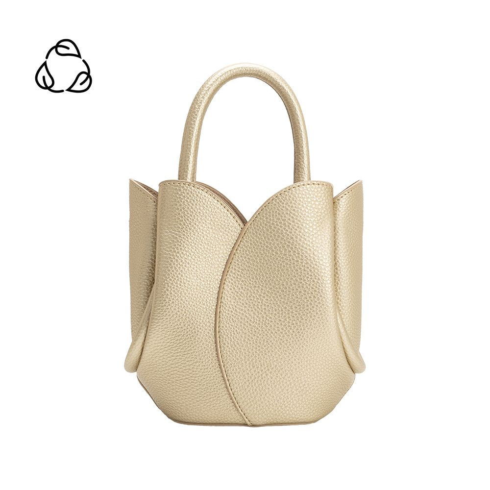 Metallic Gold Tulip Mini Recycled Vegan Leather Top Handle Bag - Melie Bianco