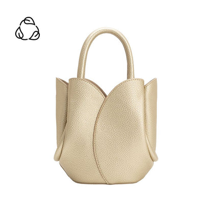 Metallic Gold Tulip Mini Recycled Vegan Leather Top Handle Bag - Melie Bianco